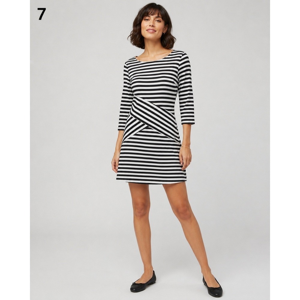 Yelete Dress Womens Medium Black White Stripe Rayon Soft Lightweight‎